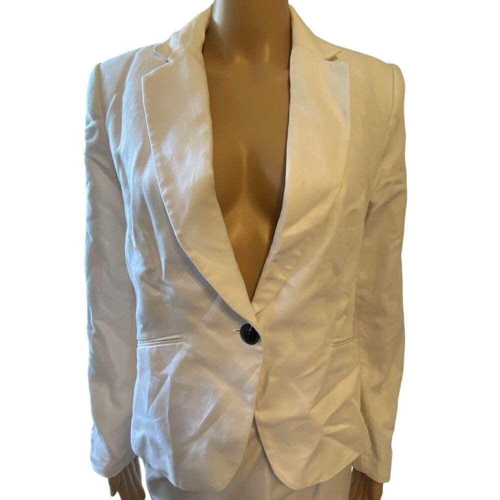 New H&M Blazer Linen Cotton Jacket White Women 10 Classic Career Office School